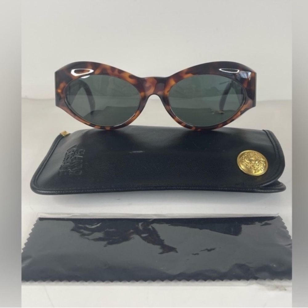 Versace Tortoiseshell Oval Sunglasses with Dark Green Lenses - Picture 15 of 15